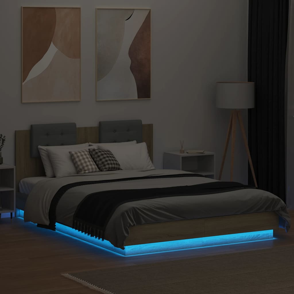 vidaXL Bed Frame with LED without Mattress Sonoma Oak 140x200 cm 4