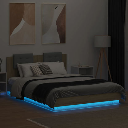 vidaXL Bed Frame with LED without Mattress Sonoma Oak 140x200 cm 4