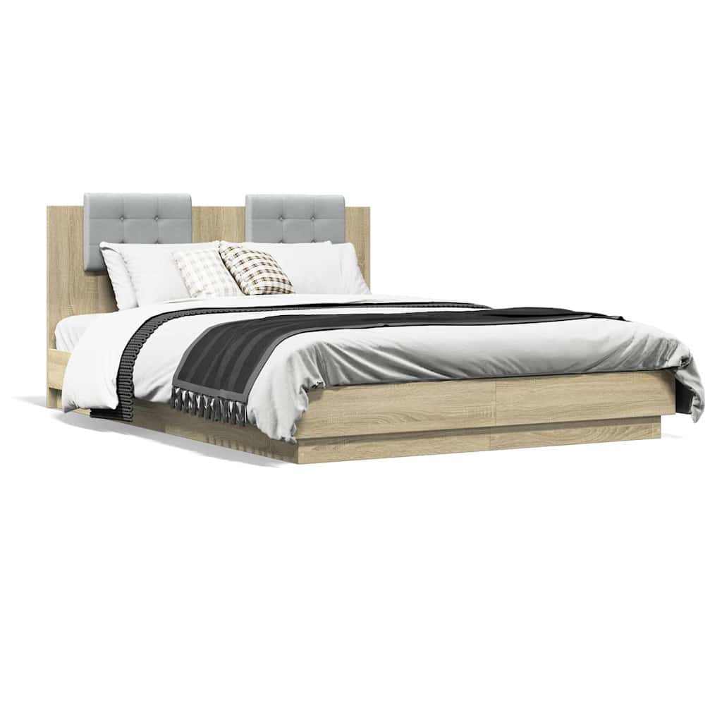 vidaXL Bed Frame with LED without Mattress Sonoma Oak 140x200 cm 5