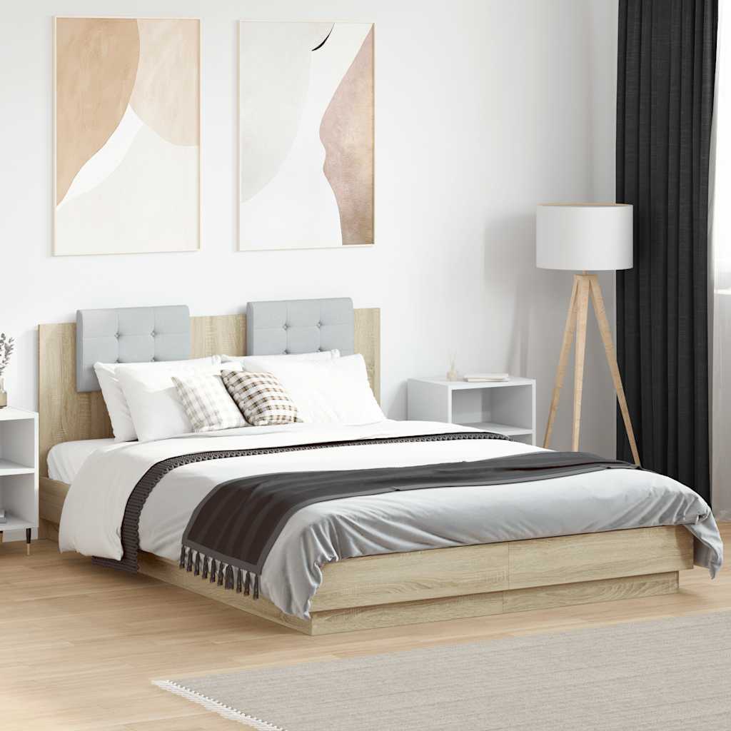vidaXL Bed Frame with LED without Mattress Sonoma Oak 140x200 cm 1