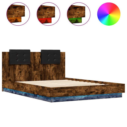 vidaXL Bed Frame with LED without Mattress Smoked Oak 120x200 cm 2