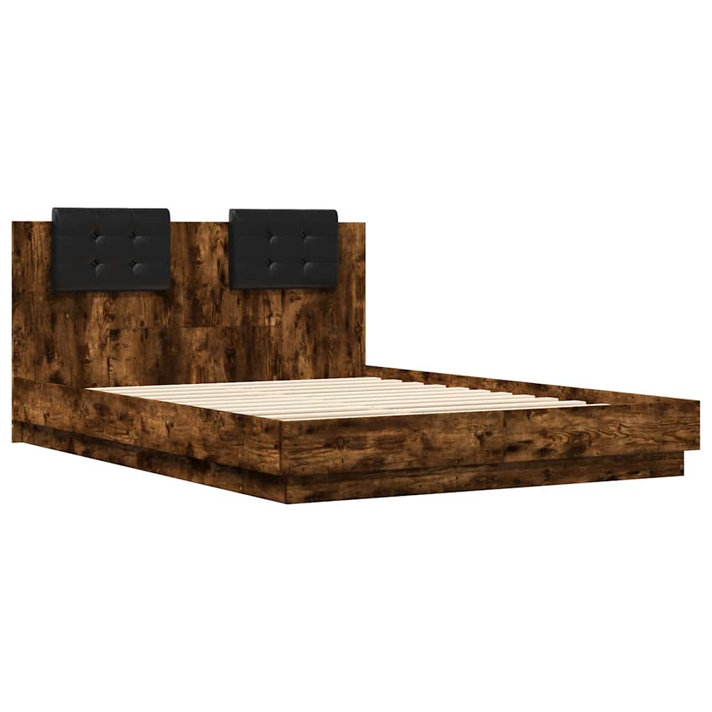 vidaXL Bed Frame with LED without Mattress Smoked Oak 120x200 cm 3