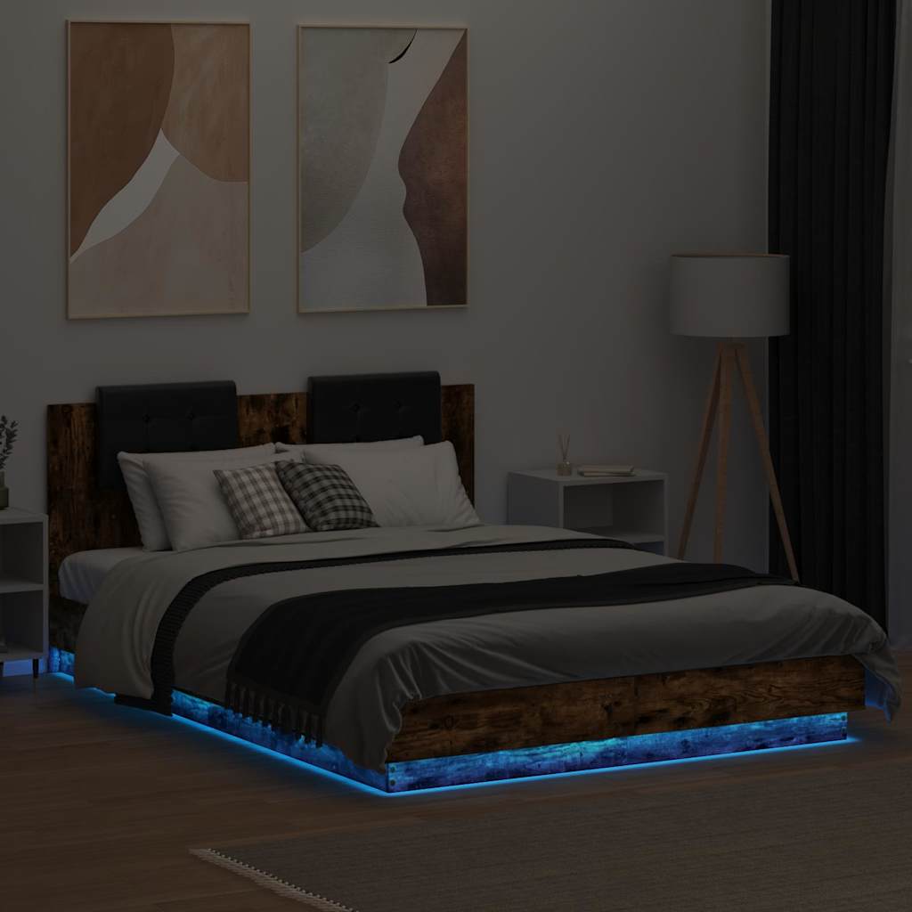 vidaXL Bed Frame with LED without Mattress Smoked Oak 120x200 cm 4