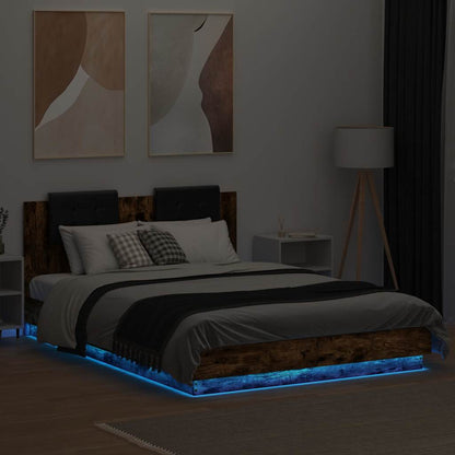 vidaXL Bed Frame with LED without Mattress Smoked Oak 120x200 cm 4