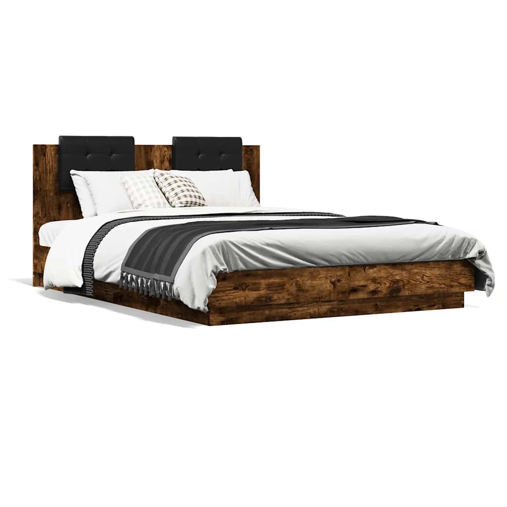vidaXL Bed Frame with LED without Mattress Smoked Oak 120x200 cm 5