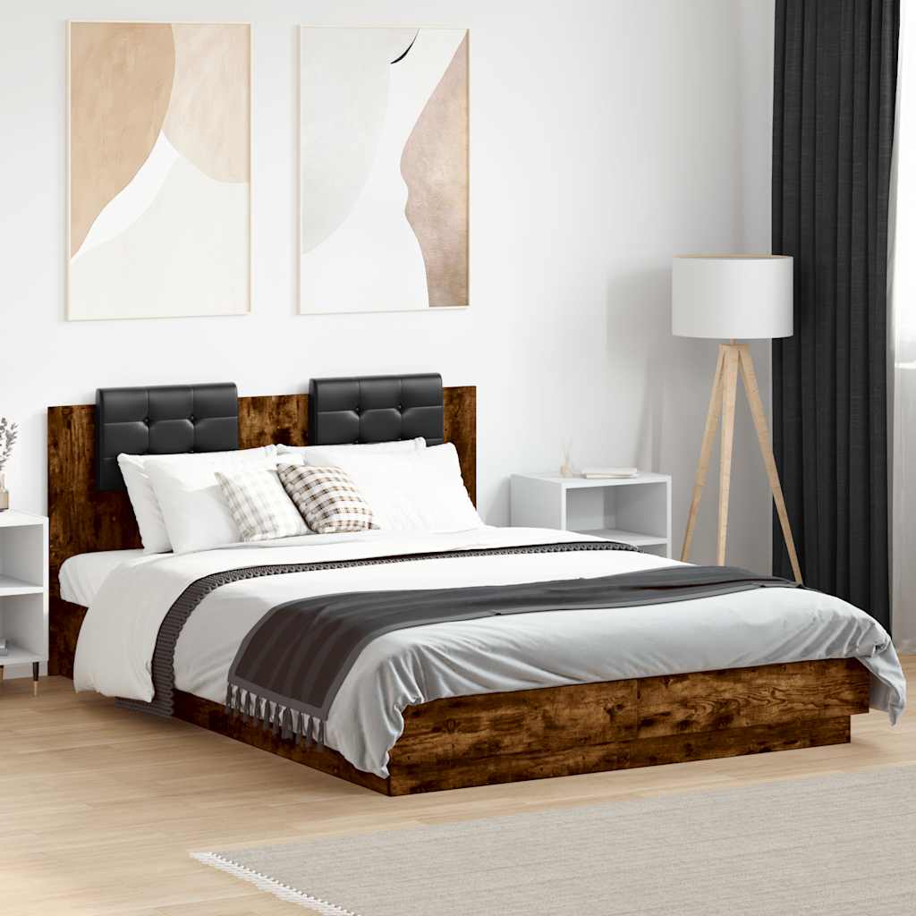 vidaXL Bed Frame with LED without Mattress Smoked Oak 120x200 cm 1