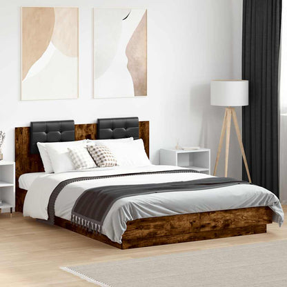 vidaXL Bed Frame with LED without Mattress Smoked Oak 120x200 cm 1