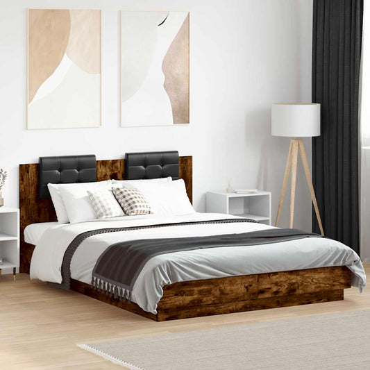 vidaXL Bed Frame with LED without Mattress Smoked Oak 120x200 cm 1