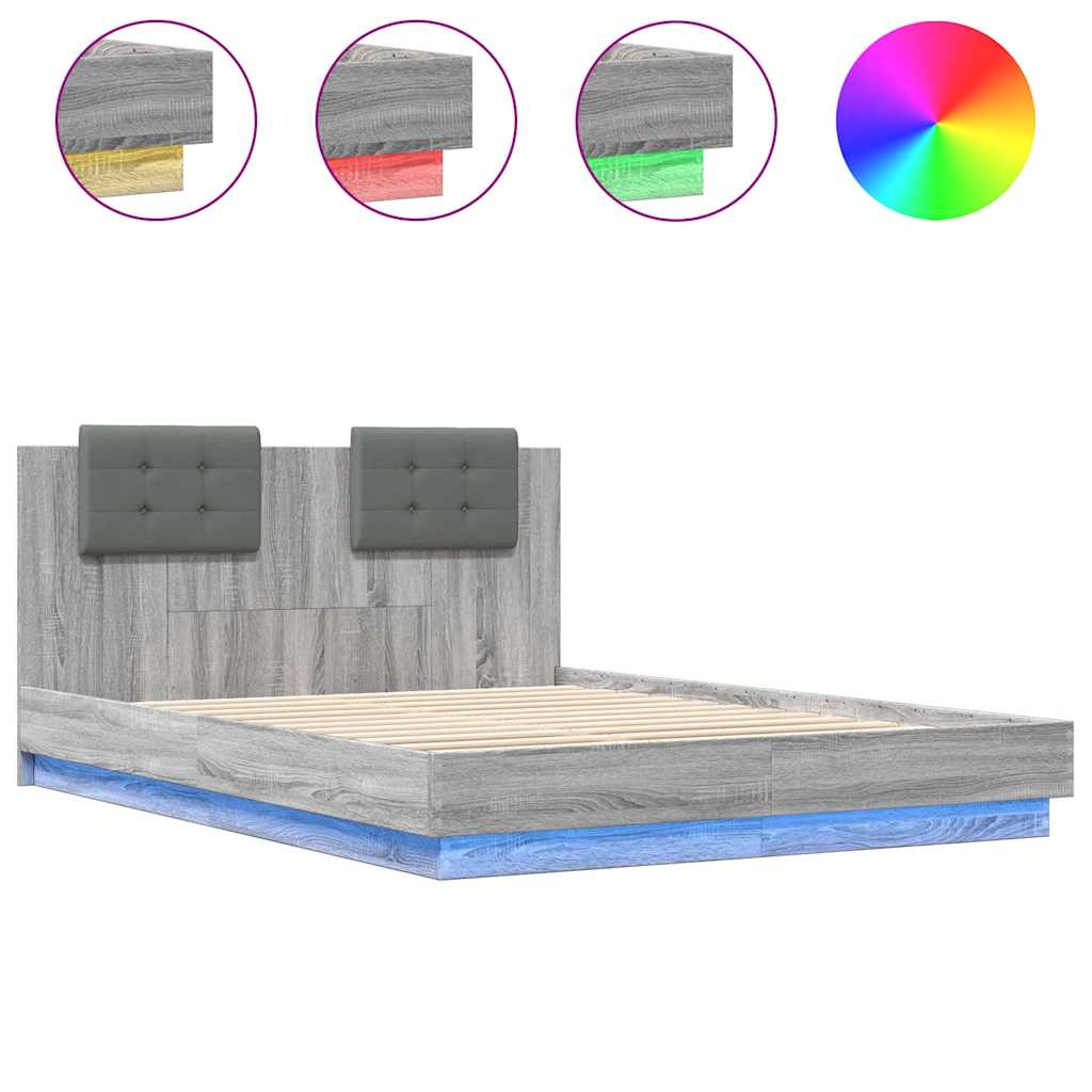 vidaXL Bed Frame with LED without Mattress Grey Sonoma 120x200 cm 2