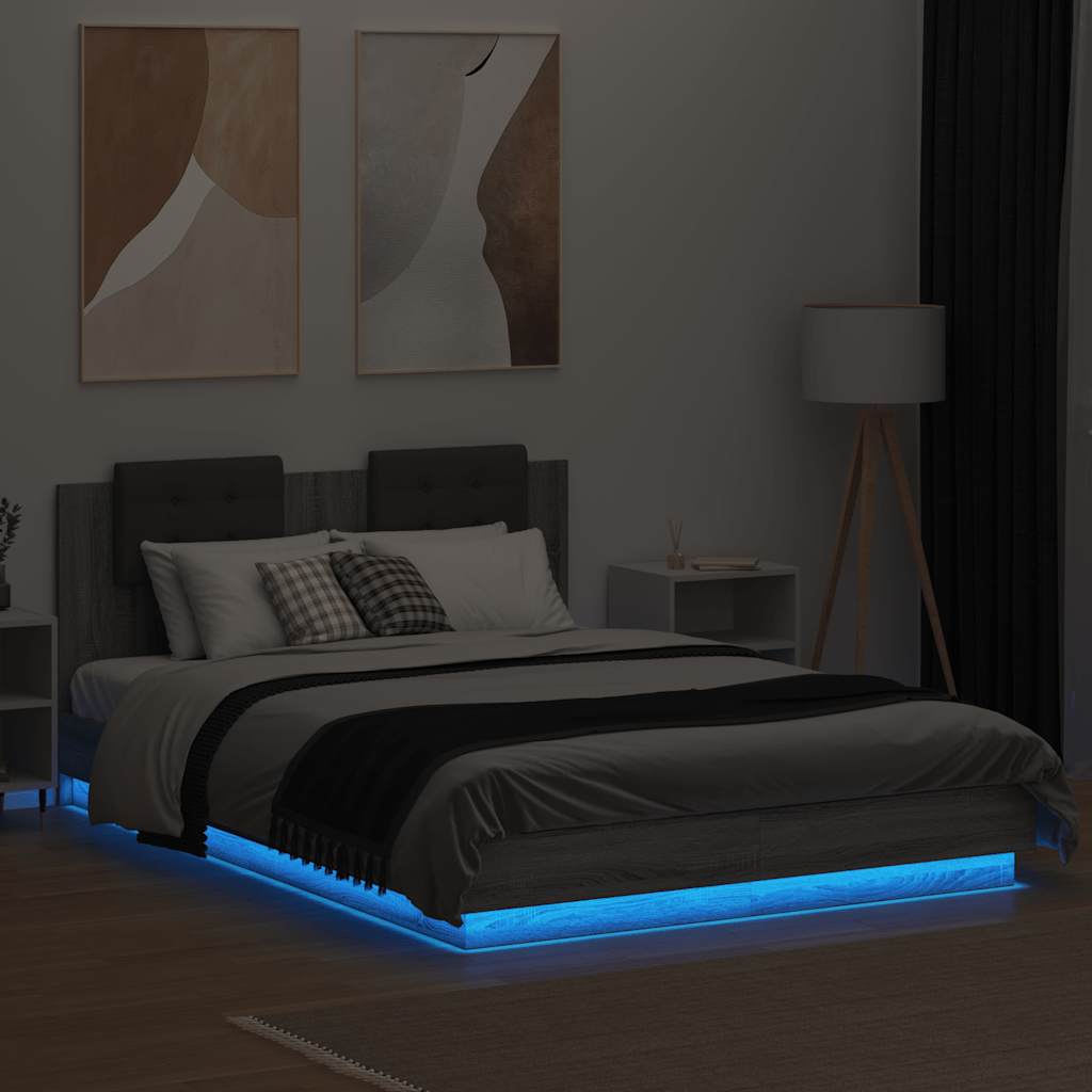vidaXL Bed Frame with LED without Mattress Grey Sonoma 120x200 cm 4
