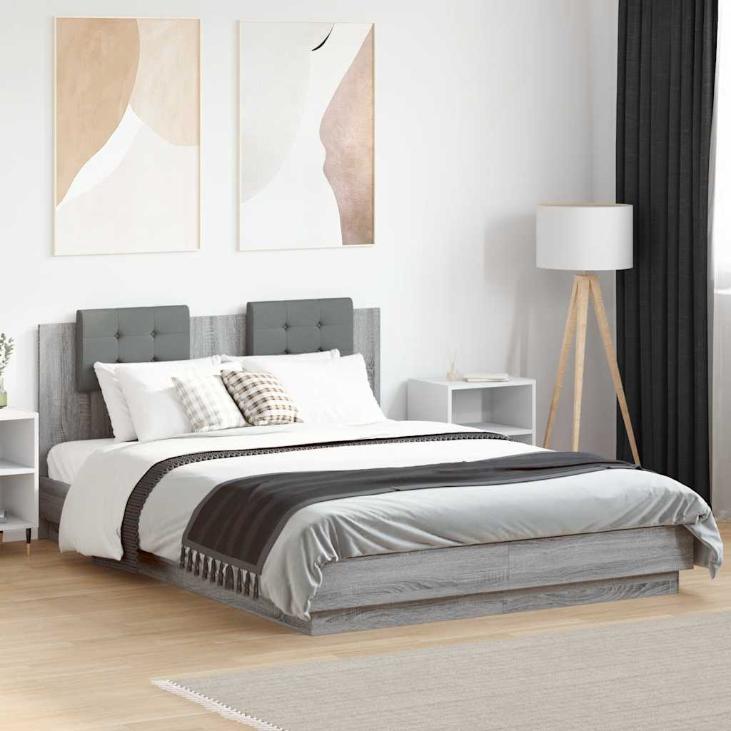 vidaXL Bed Frame with LED without Mattress Grey Sonoma 120x200 cm 1