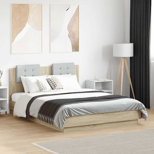 Bed Frame with LED without Mattress 120x190 cm Sonoma oak