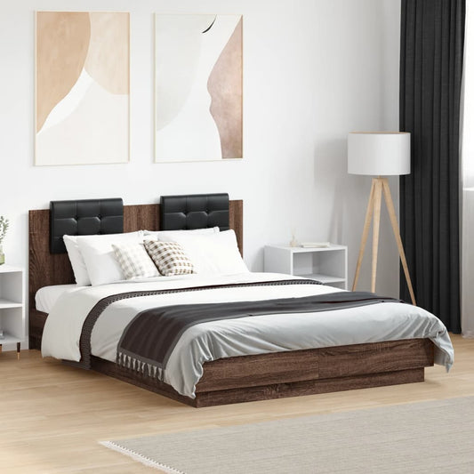 Bed Frame with LED without Mattress 120x190 cm Brown oak