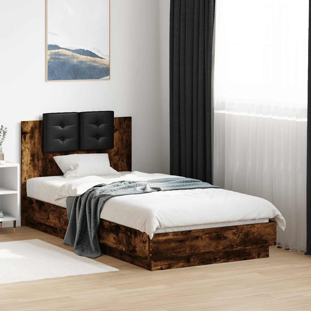 Bed Frame with LED without Mattress 90x190 cm Smoked oak