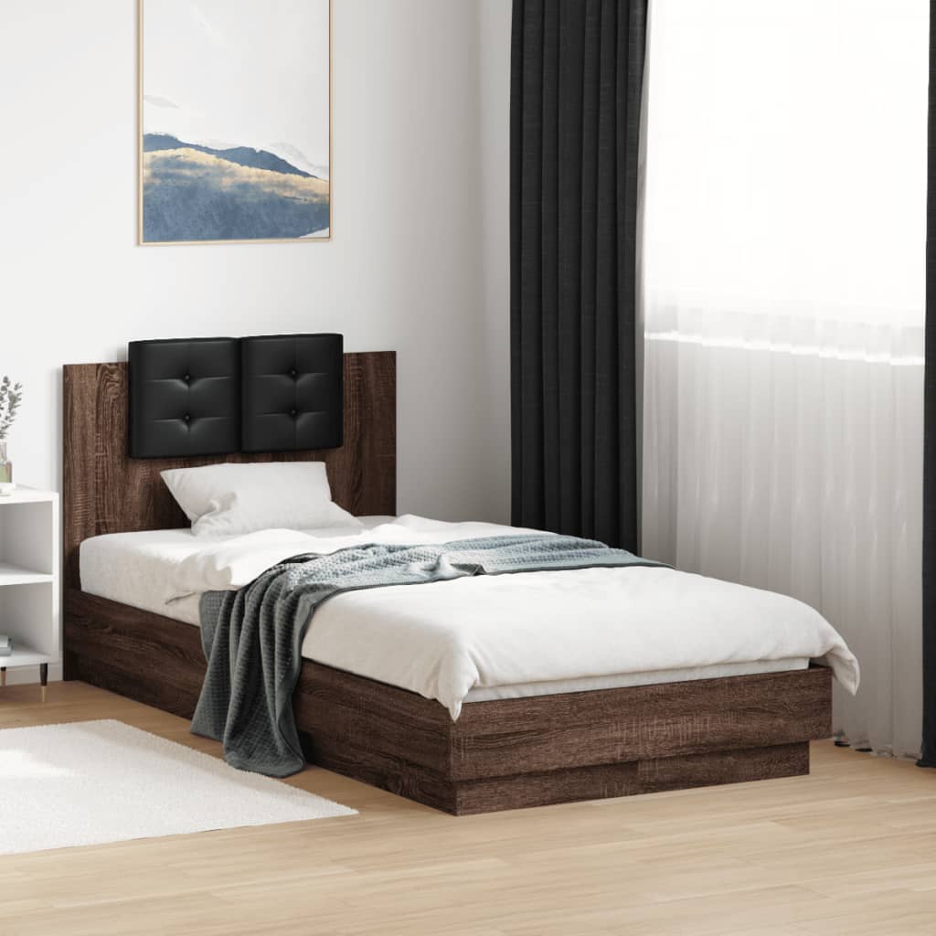 Bed Frame with LED without Mattress 90x190 cm Brown oak