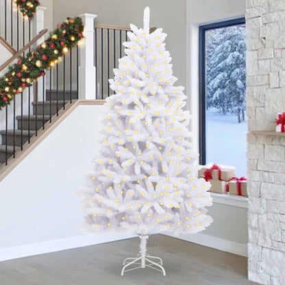 vidaXL Artificial Christmas Tree 300 LEDs PVC and Steel White 1