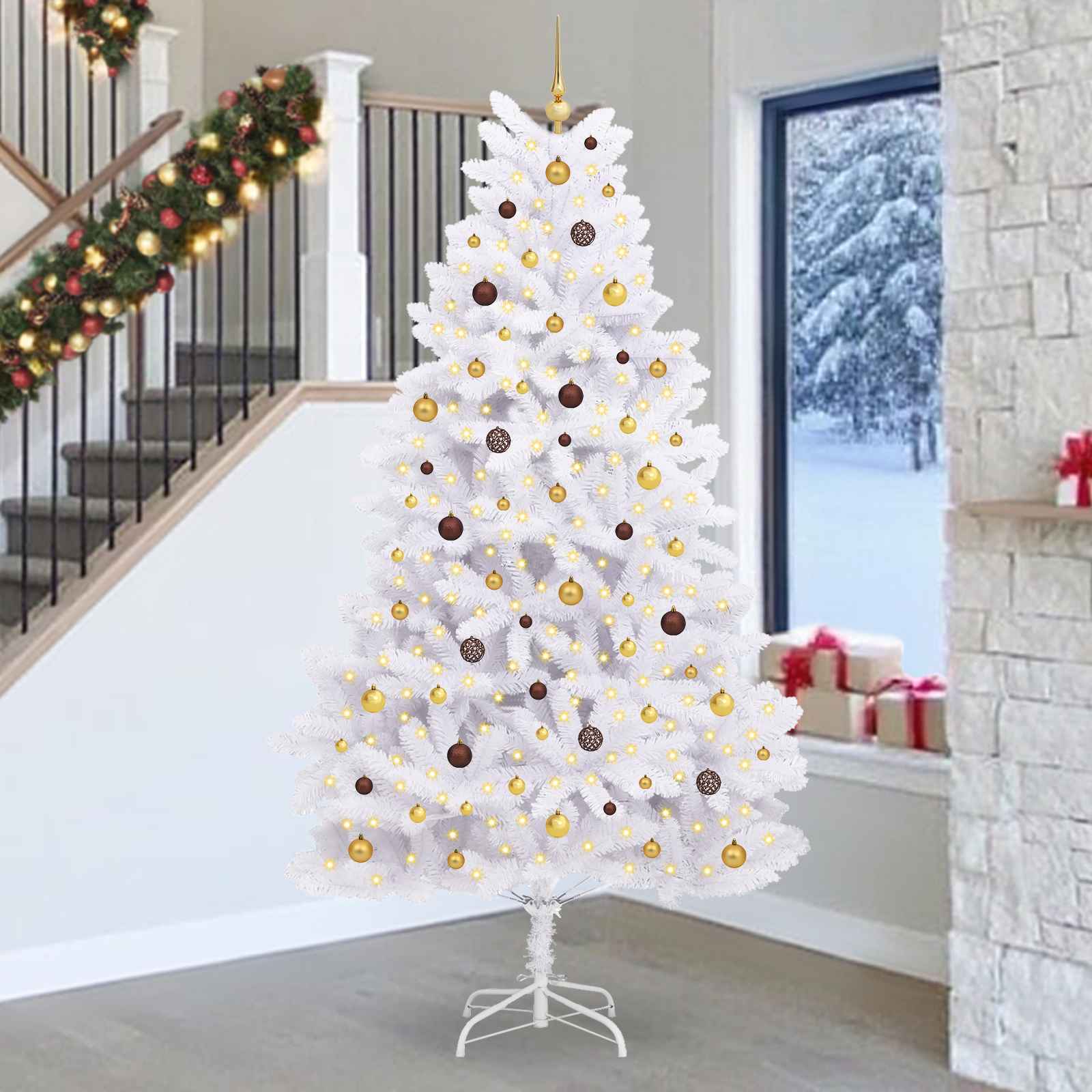 vidaXL Artificial Christmas Tree 270 cm PVC and Steel White 1
