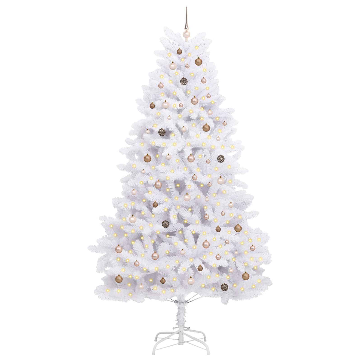 Artificial Christmas Tree 300 cm PVC and Steel White Ø 138 x 300 cm with 300 LEDs&rose gold balls