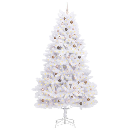 Artificial Christmas Tree 300 cm PVC and Steel White Ø 138 x 300 cm with 300 LEDs&rose gold balls