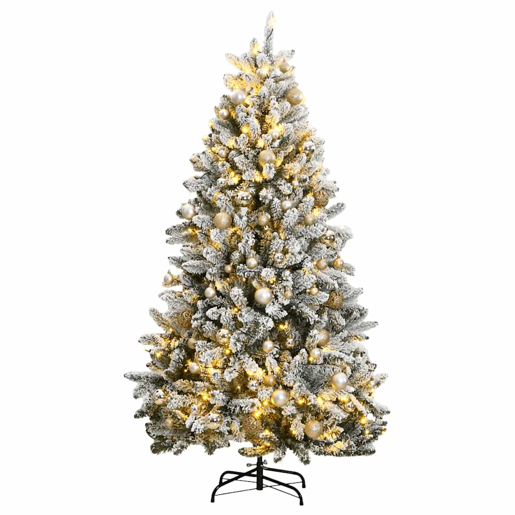 Artificial Christmas Tree 240 cm 300 LEDs Warm White Green and white Ø 120 x 240 cm with 300 LEDs&rose gold balls