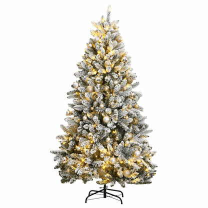 Artificial Christmas Tree 240 cm 300 LEDs Warm White Green and white Ø 120 x 240 cm with 300 LEDs&rose gold balls