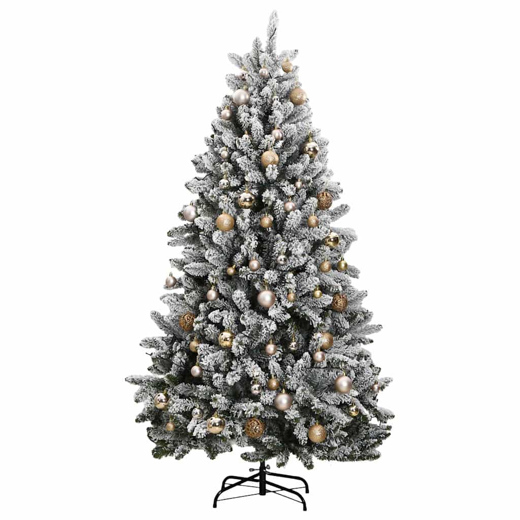 Artificial Christmas Tree 240 cm 300 LEDs Warm White Green and white Ø 120 x 240 cm with 300 LEDs&rose gold balls