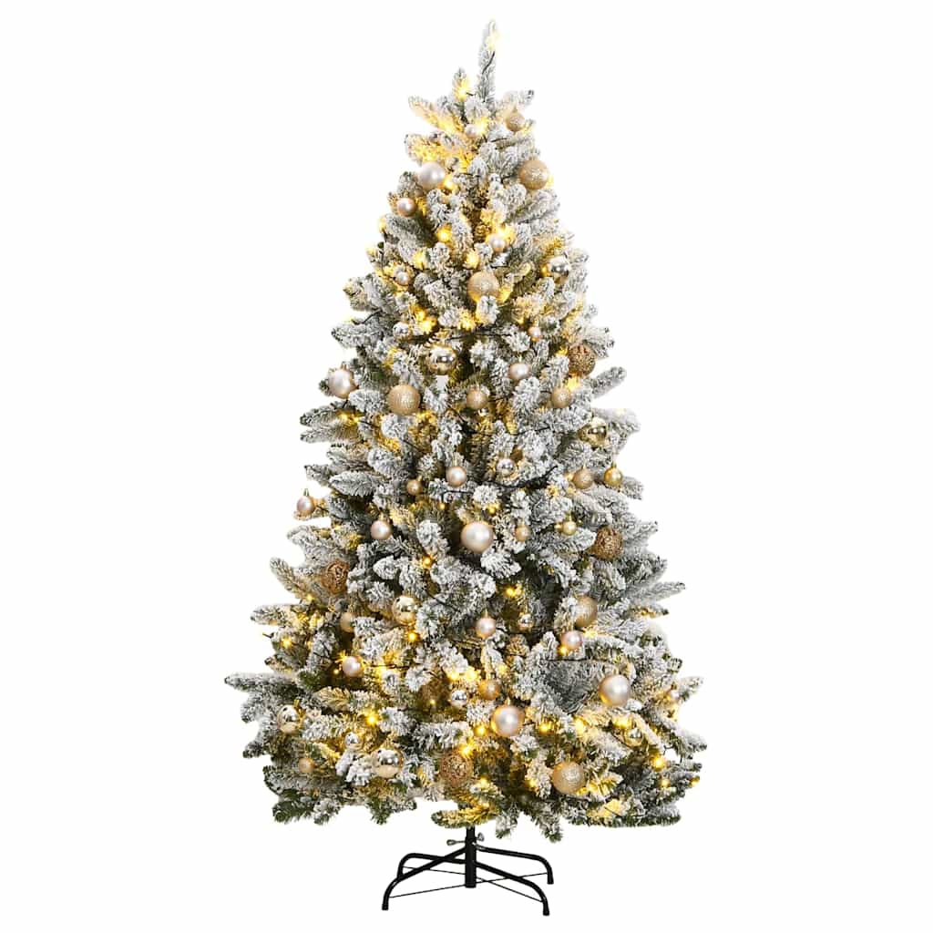 Artificial Christmas Tree 270 cm 300 LEDs Warm White Green and white Ø 128 x 270 cm with 300 LEDs&rose gold balls