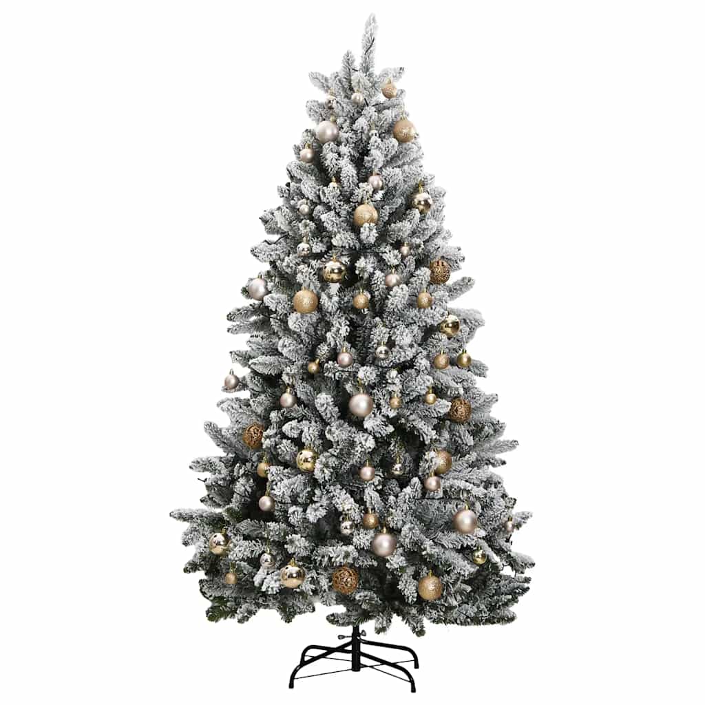 Artificial Christmas Tree 270 cm 300 LEDs Warm White Green and white Ø 128 x 270 cm with 300 LEDs&rose gold balls
