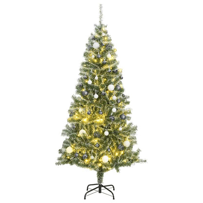Artificial Christmas Tree Snow Flocked with LED Light 180 cm with LEDs&white/grey balls