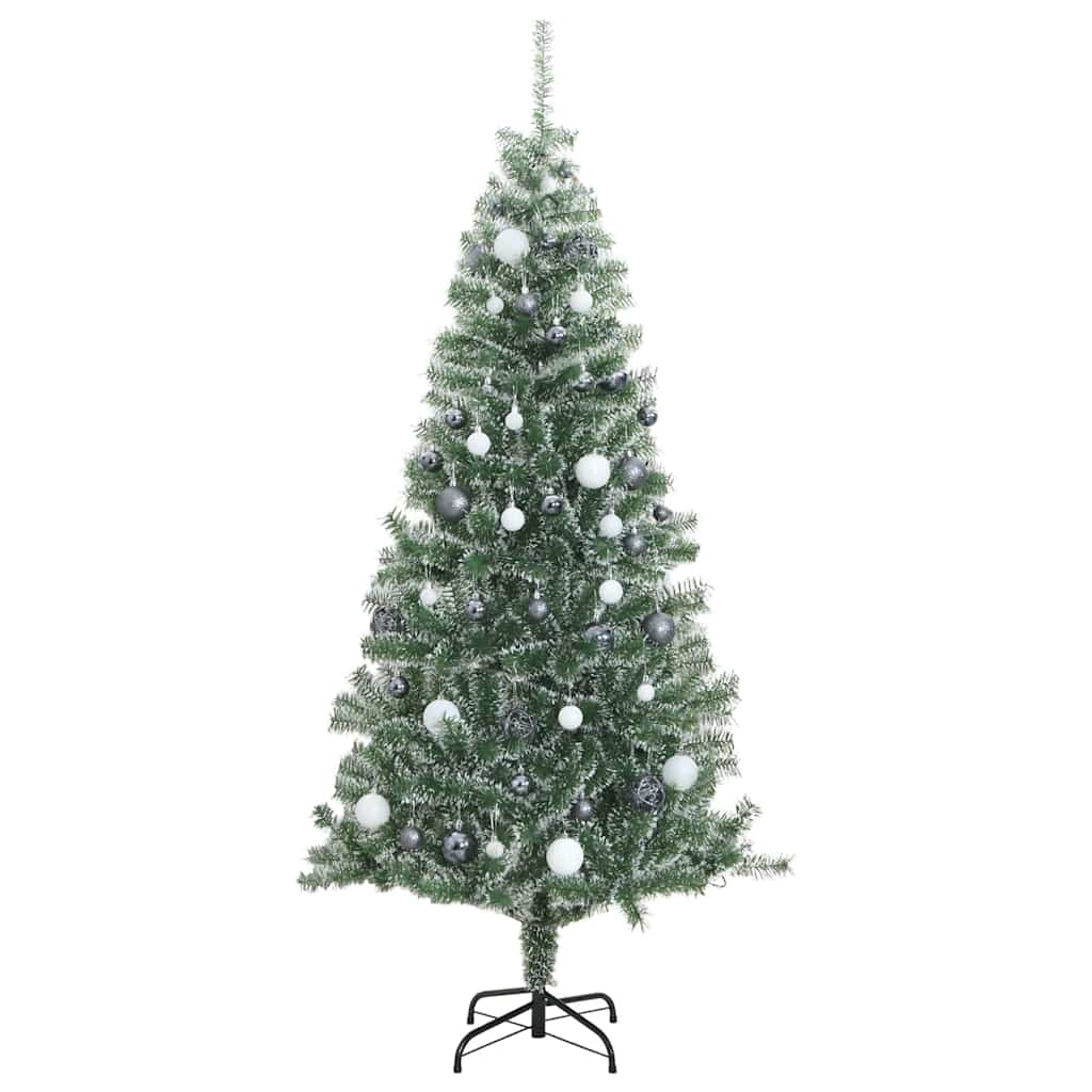 Artificial Christmas Tree Snow Flocked with LED Light 240 cm with LEDs&white/grey balls