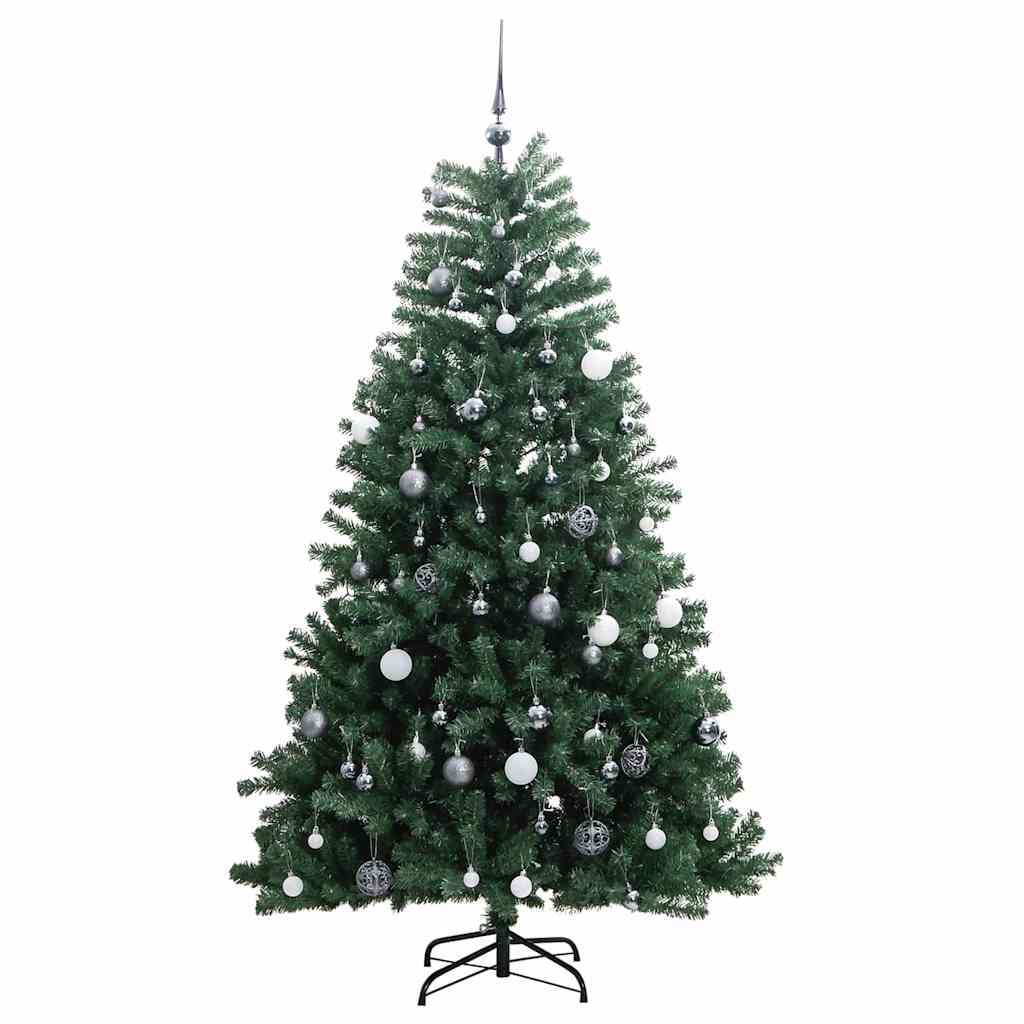Artificial Christmas Tree 210 cm 300 LEDs Warm White Green Ø 106 x 210 cm with 300 LEDs&white/grey balls