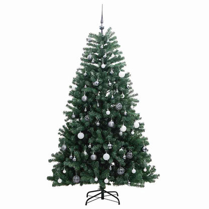 Artificial Christmas Tree 210 cm 300 LEDs Warm White Green Ø 106 x 210 cm with 300 LEDs&white/grey balls