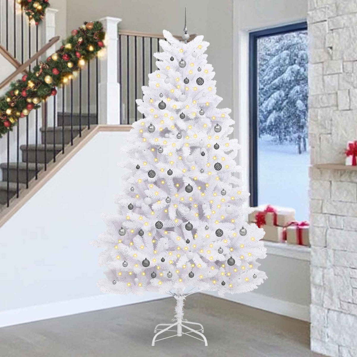 vidaXL Artificial Christmas Tree 270 cm PVC and Steel White 1