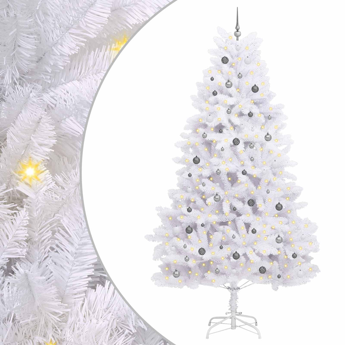 Artificial Christmas Tree 300 cm PVC and Steel White Ø 138 x 300 cm with 300 LEDs&white/grey balls