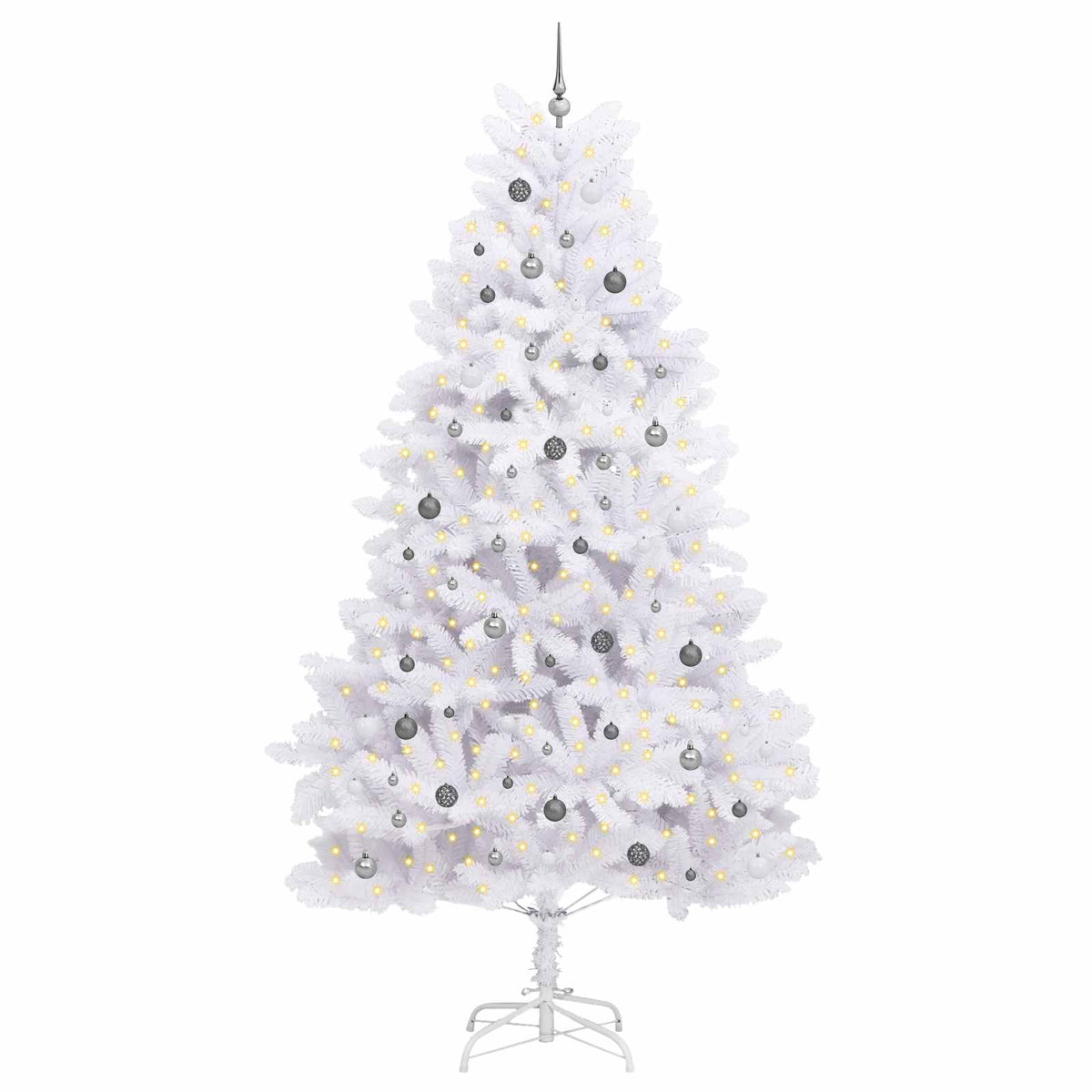Artificial Christmas Tree 300 cm PVC and Steel White Ø 138 x 300 cm with 300 LEDs&white/grey balls