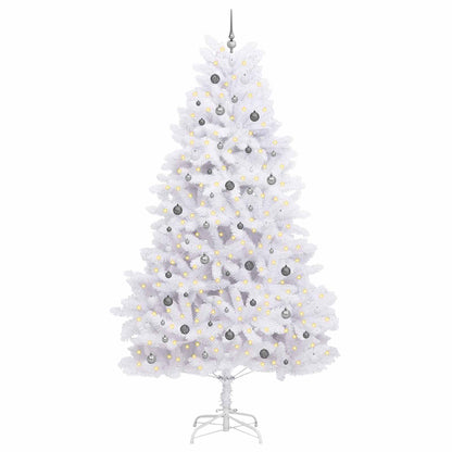 Artificial Christmas Tree 300 cm PVC and Steel White Ø 138 x 300 cm with 300 LEDs&white/grey balls