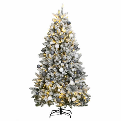 Artificial Christmas Tree 270 cm 300 LEDs Warm White Green and white Ø 128 x 270 cm with 300 LEDs&white/grey balls