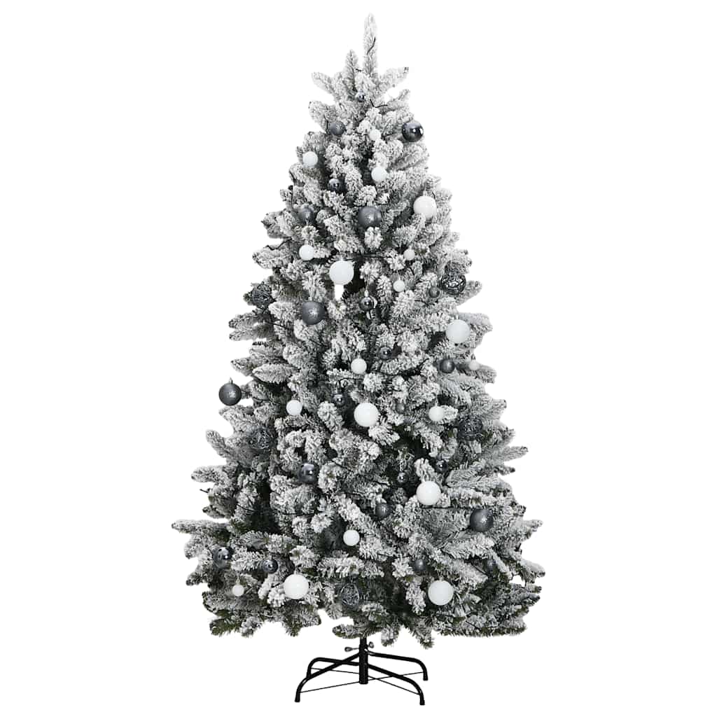 Artificial Christmas Tree 270 cm 300 LEDs Warm White Green and white Ø 128 x 270 cm with 300 LEDs&white/grey balls