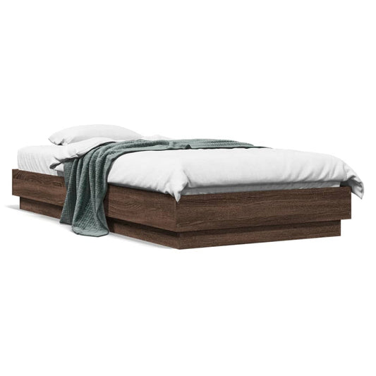 Bed Frame without Mattress with LED Lights Length 190 cm Brown oak 75 cm