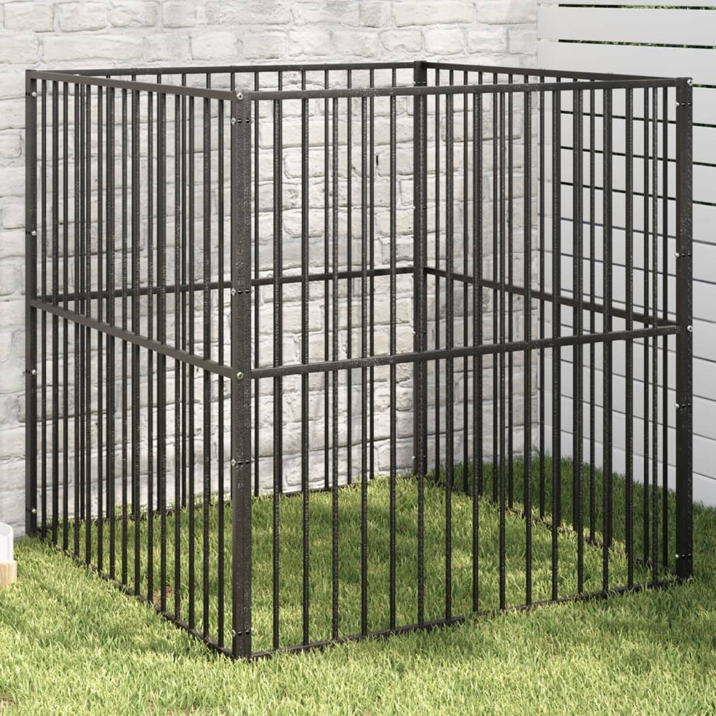 vidaXL Dog Playpen 4 Panel Black Galvanised Steel