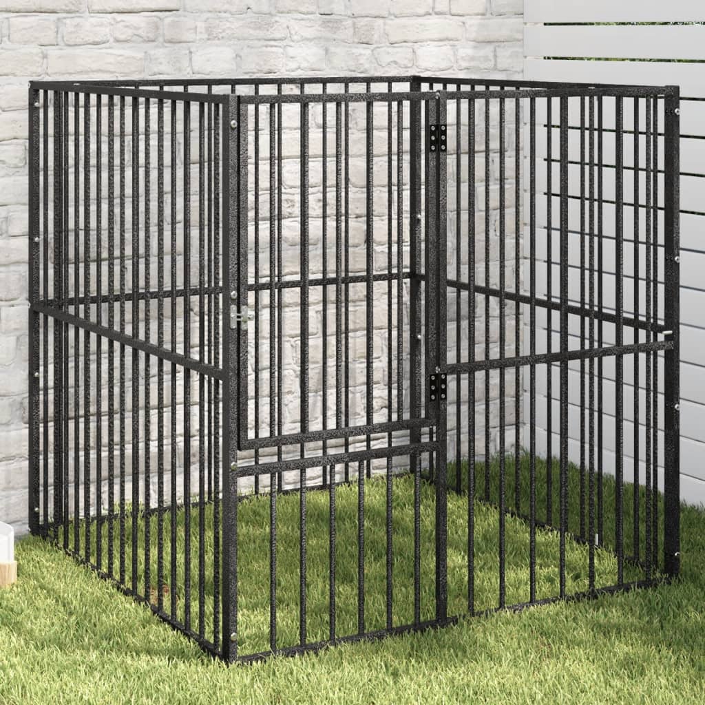 vidaXL Dog Playpen 4 Panel Black Galvanised Steel