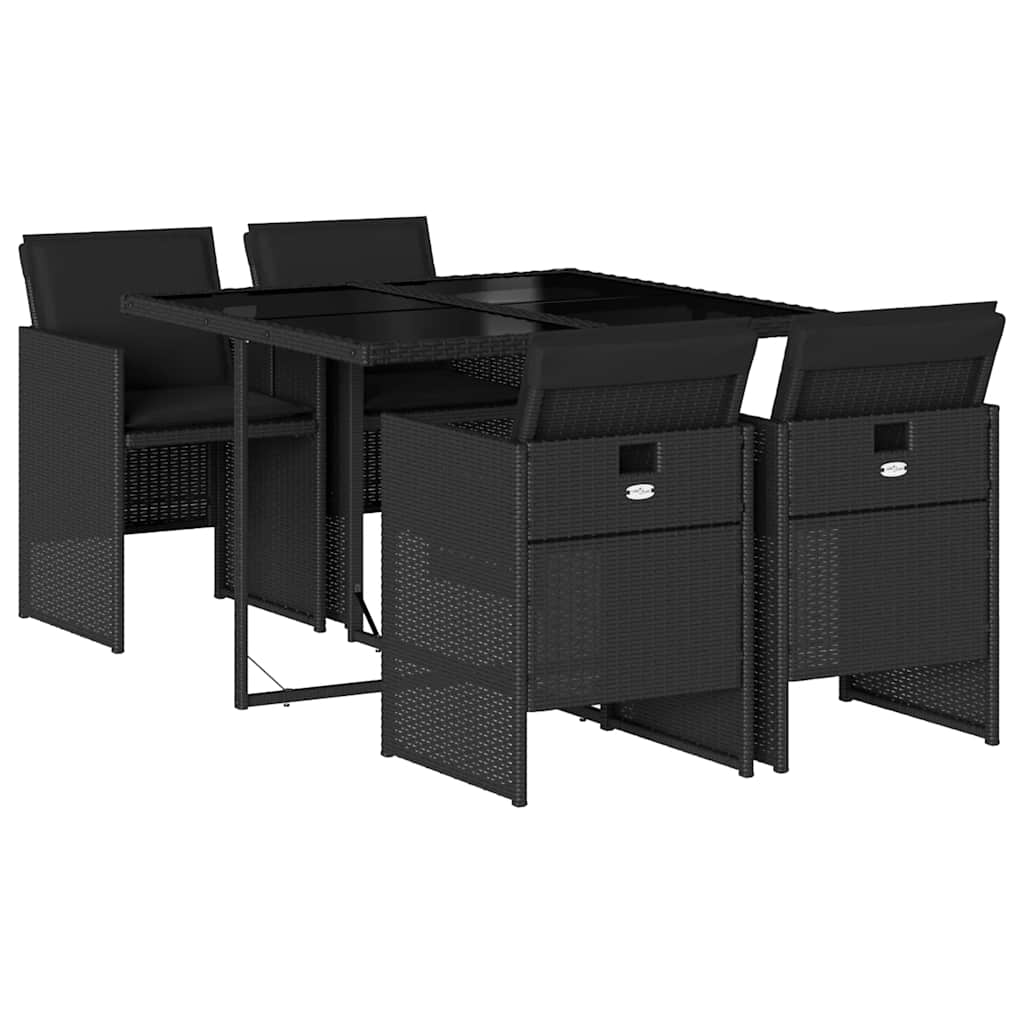 vidaXL 5 Piece Garden Dining Set with Cushions Black Poly Rattan 2