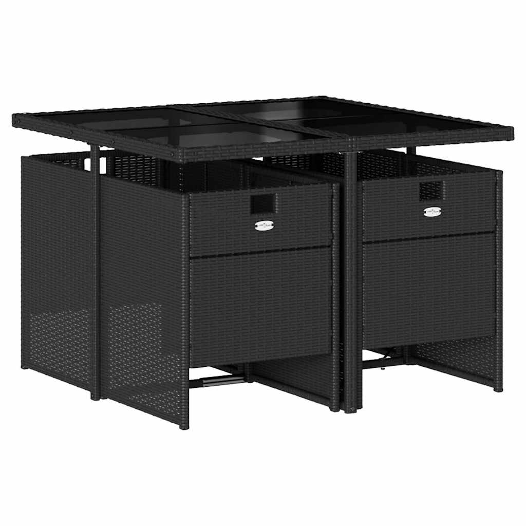 vidaXL 5 Piece Garden Dining Set with Cushions Black Poly Rattan 5