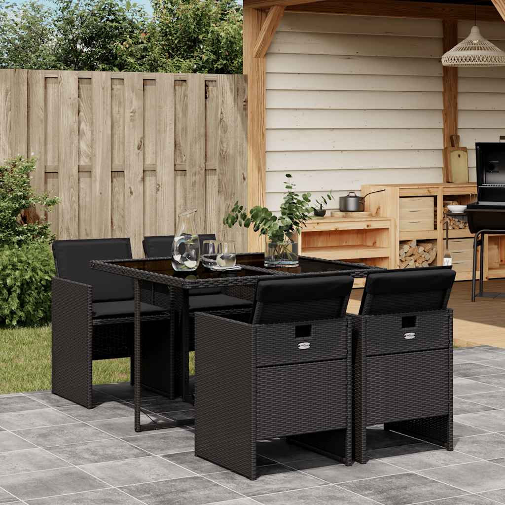vidaXL 5 Piece Garden Dining Set with Cushions Black Poly Rattan 1