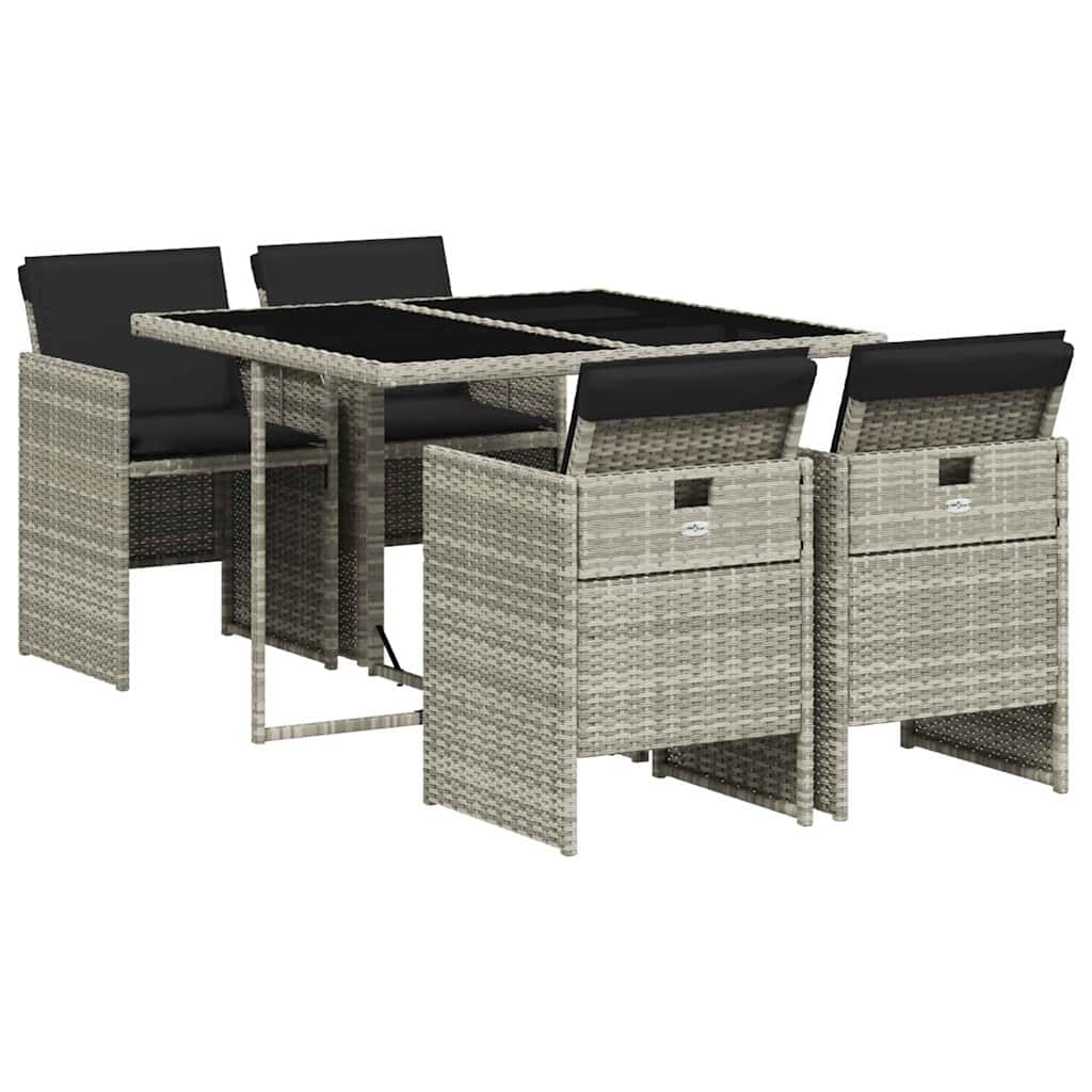 vidaXL 5 Piece Garden Dining Set with Cushions Light Grey Poly Rattan 2