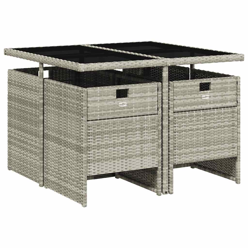 vidaXL 5 Piece Garden Dining Set with Cushions Light Grey Poly Rattan 3