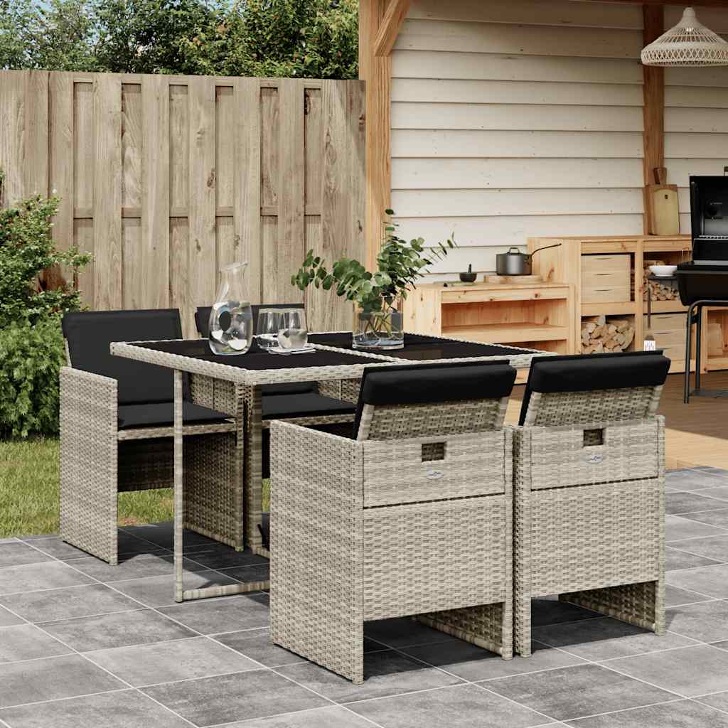 vidaXL 5 Piece Garden Dining Set with Cushions Light Grey Poly Rattan 1