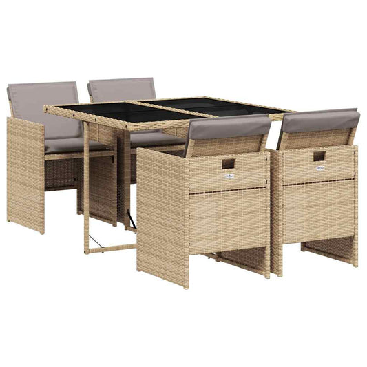 vidaXL 5 Piece Garden Dining Set with Cushions Mix Beige Poly Rattan 2