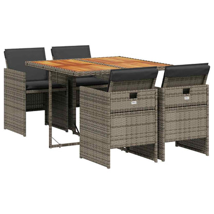 vidaXL 5 Piece Garden Dining Set with Cushions Grey Poly Rattan 2