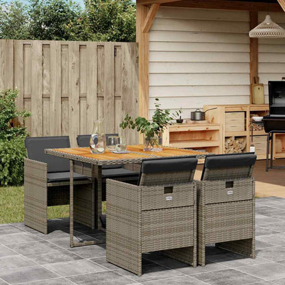 vidaXL 5 Piece Garden Dining Set with Cushions Grey Poly Rattan 1